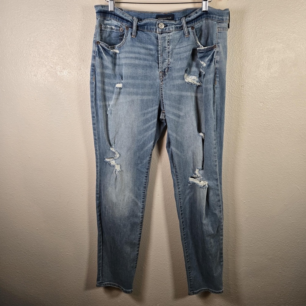 Aeropostale Super‎ Skinny Jeans Women's 36/16 Blue Light Wash Distressed Stretch